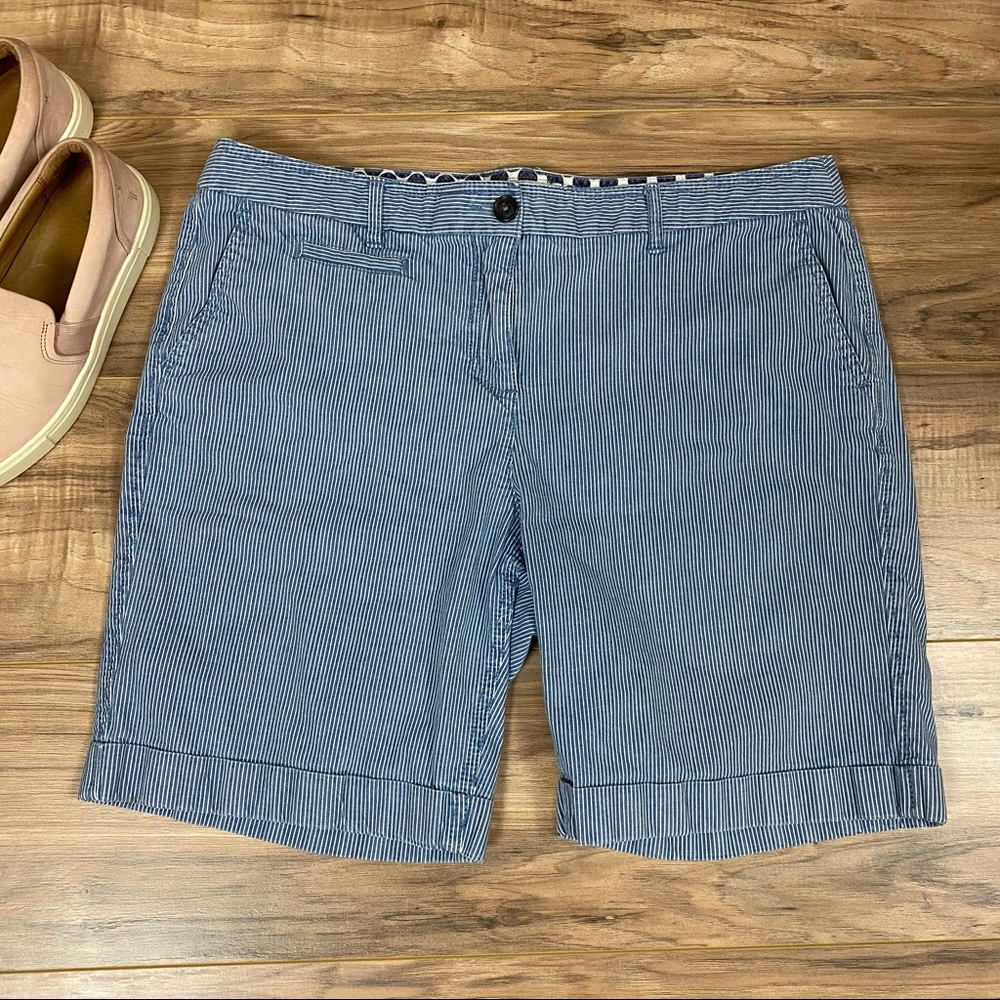Boden Blue‎ White Striped Cuffed Shorts Women's 12